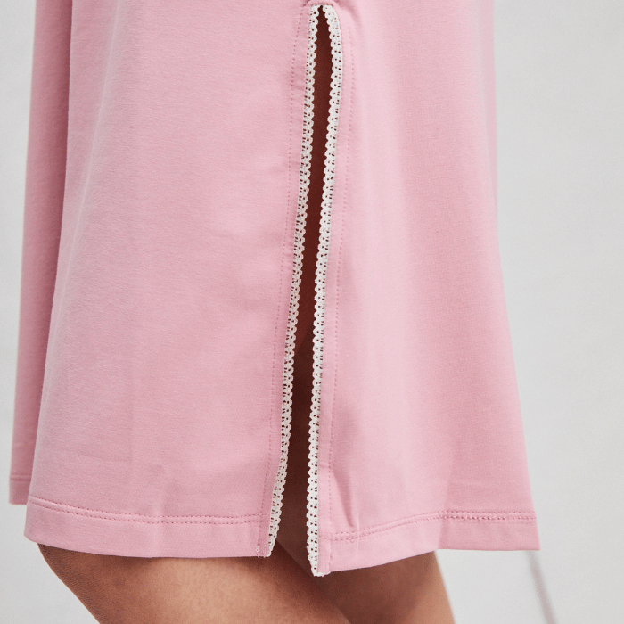 Camisa de Algodón con Detalle de Encaje y Botones hasta la Rodilla en Rosa y Blanco - Parsons