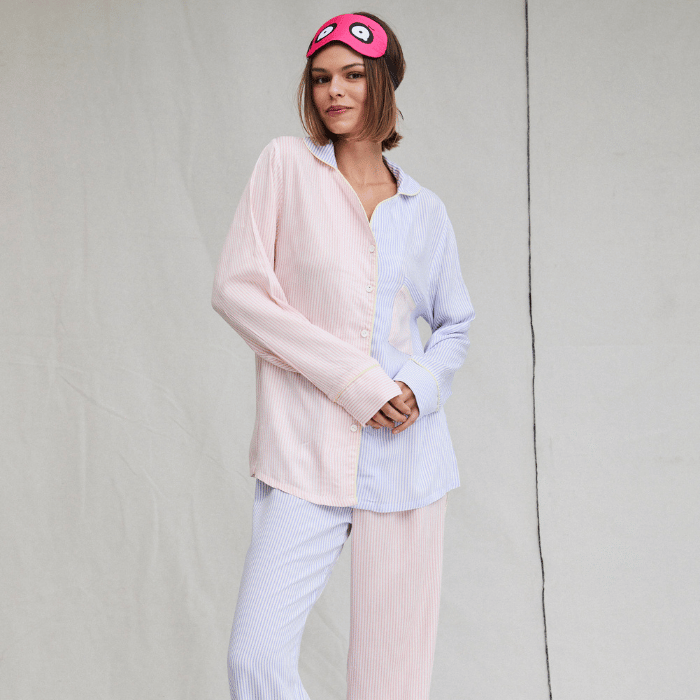 Pijama Conjunto de Pantalón y Blusa Manga Larga de Rayas Rosa - Parsons