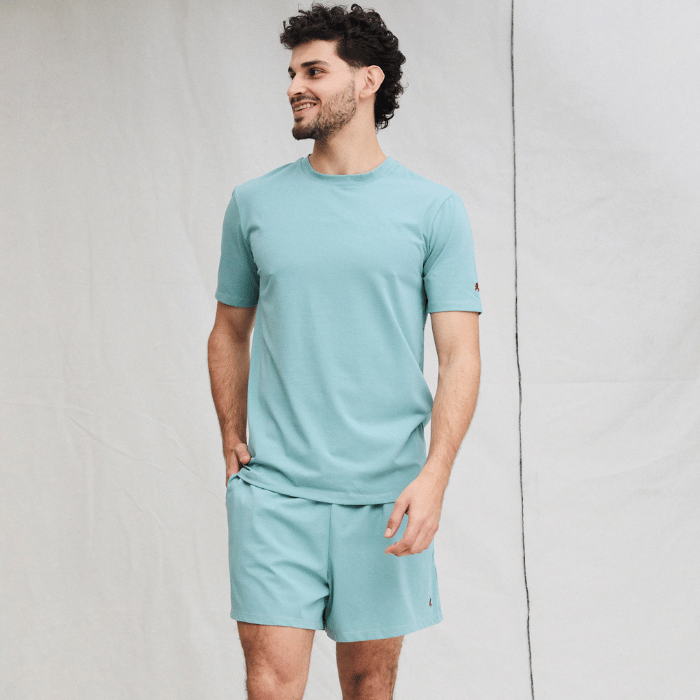 Conjunto de Pijama Osvaldo Short y Polera Manga Corta de Algodón en verde y azul - Parsons