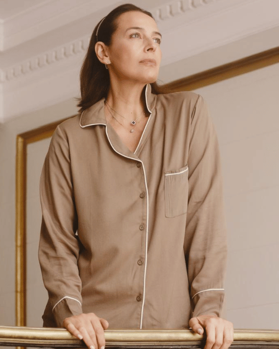 Pijama Manga Larga con Botones y Pantalón de Viscosa - Rosa Parsons