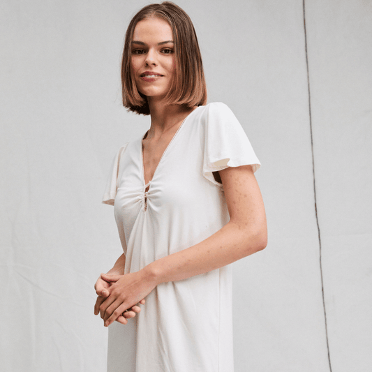 Camisa de  Algodón con Detalle de Encaje y Botones hasta la Rodilla en Rosa y Blanco - Parsons