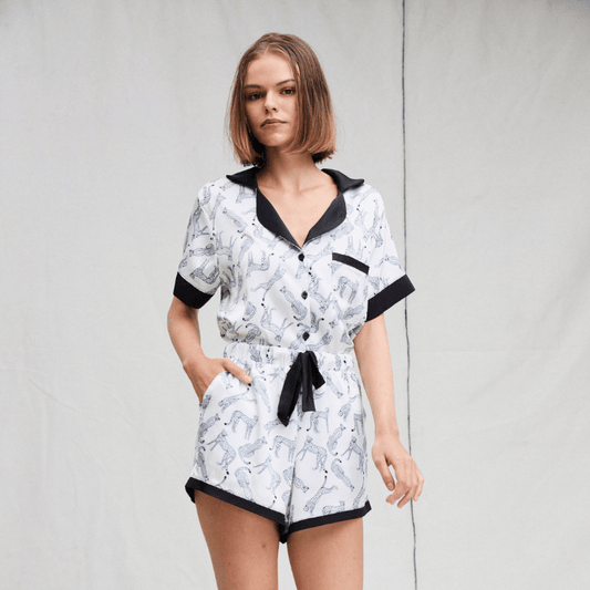 Conjunto camisa manga corta y short Inés para dormir en colores crudo y rosa, línea Tigre - Parsons