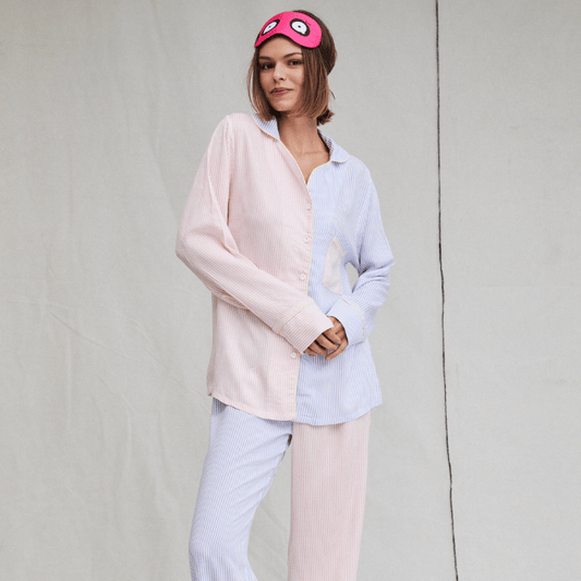 Pijama Conjunto de Pantalón y Blusa Manga Larga de Rayas Rosa - Parsons