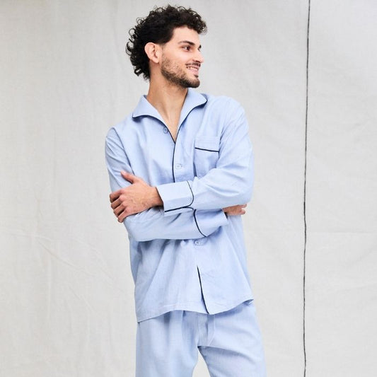 Pijama Largo de Lino Joaquín Alta Calidad Celeste - Parsons